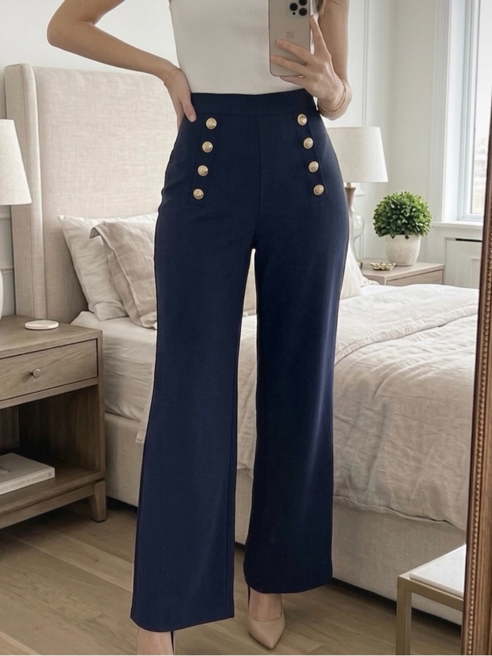 H&M High-Waisted Wide Leg Trousers – Navy Blue